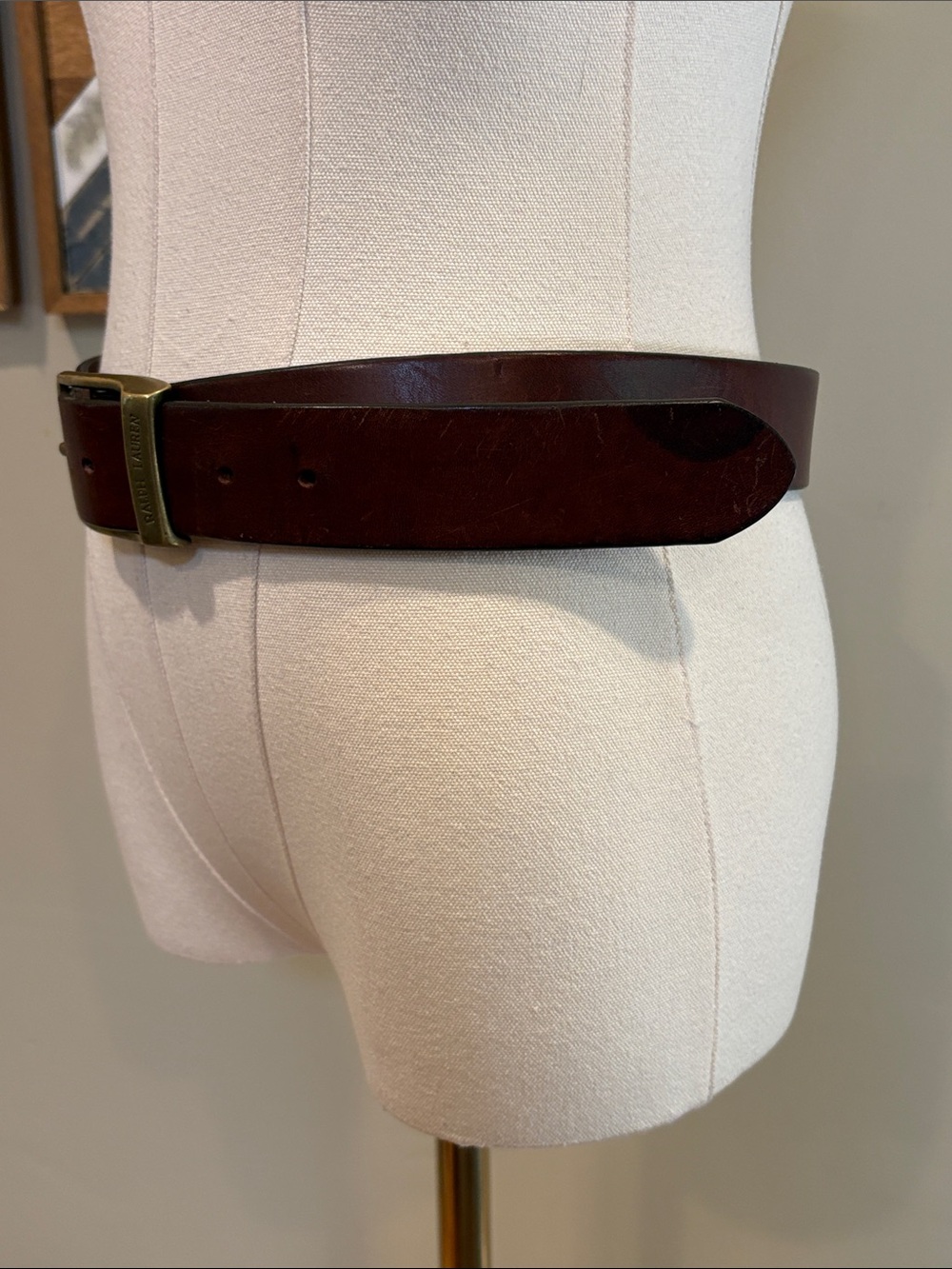 Vintage Ralph Lauren 90s Brown Leather Equestrian Belt Brass Buckle size Medium - Picture 3 of 16